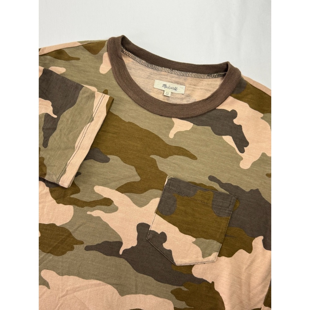 Madewell Camo Rabbit Pocket T-Shirt XS Green Tan Brown Short Sleeve Crew Neck